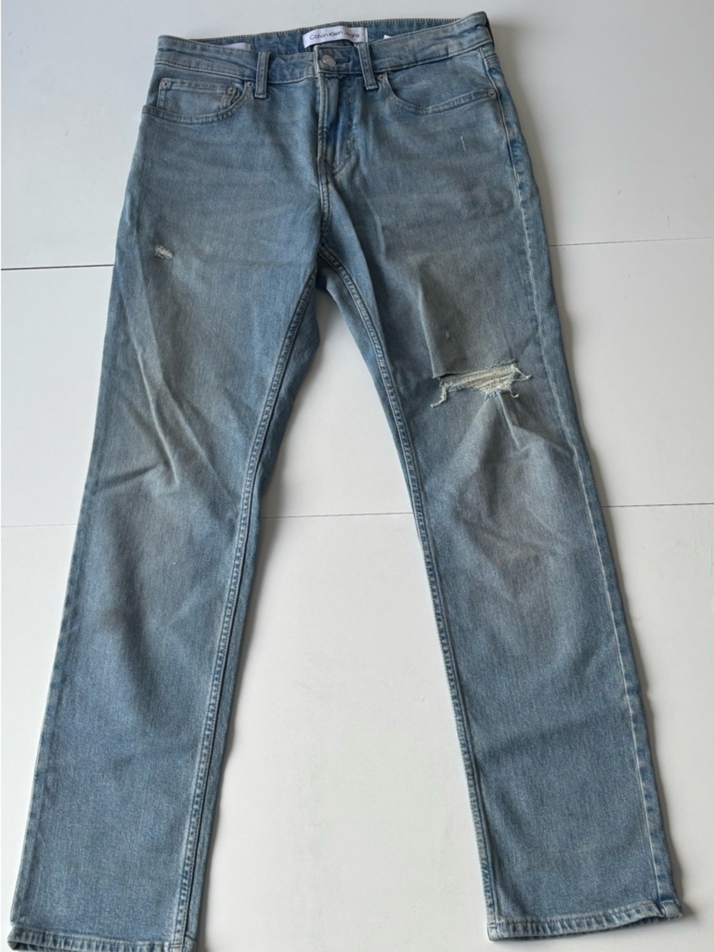 Calvin Klein Jeans Straight Light Blue Distressed Men’s Jeans